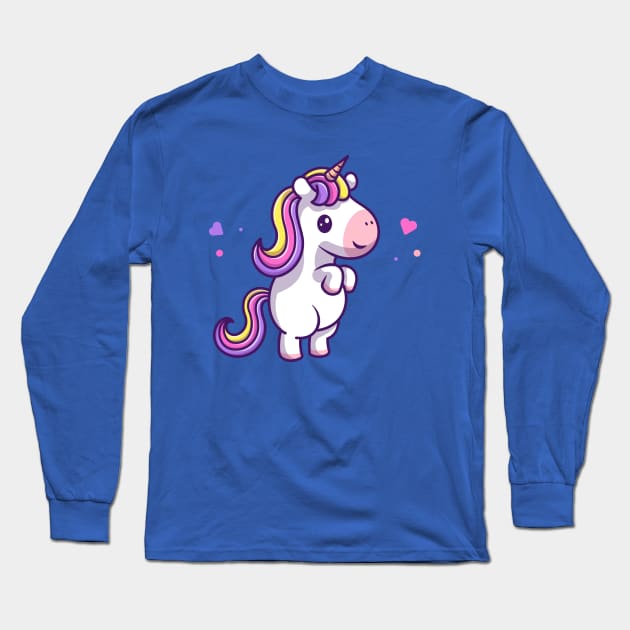 Cute Unicorn Standing Cartoon Long Sleeve T-Shirt by Catalyst Labs